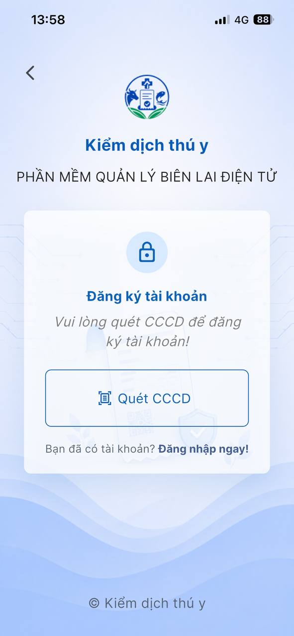 Màn hình đăng ký tài khoản - quét CCCD