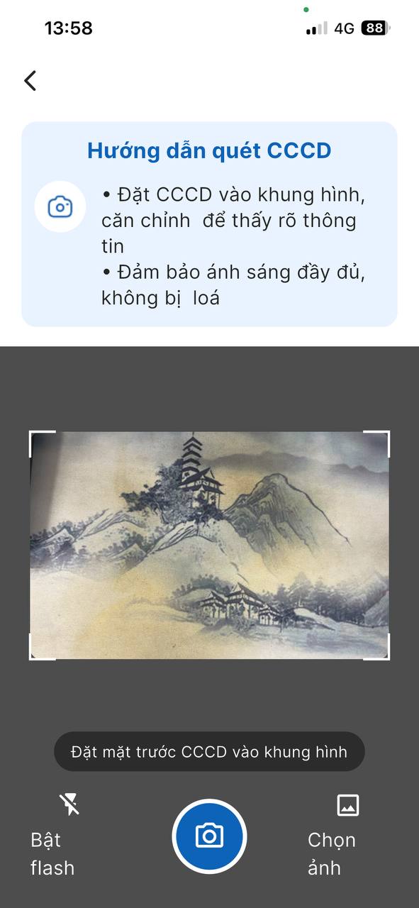 Màn hình hướng dẫn quét CCCD khi đăng ký tài khoản